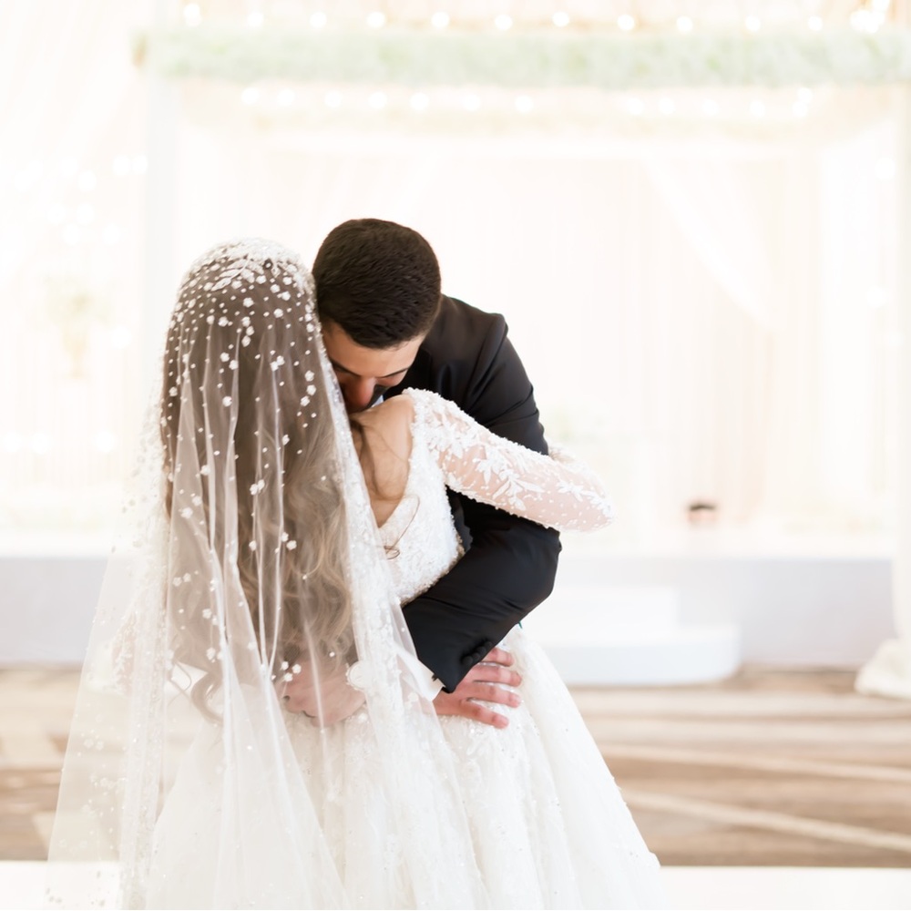 Elegant White beaded all around Veil